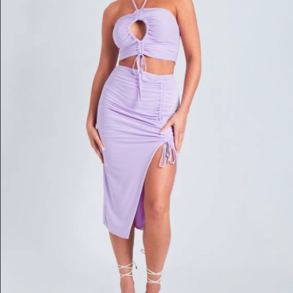 Lilac rouched midi skirt with rouching details